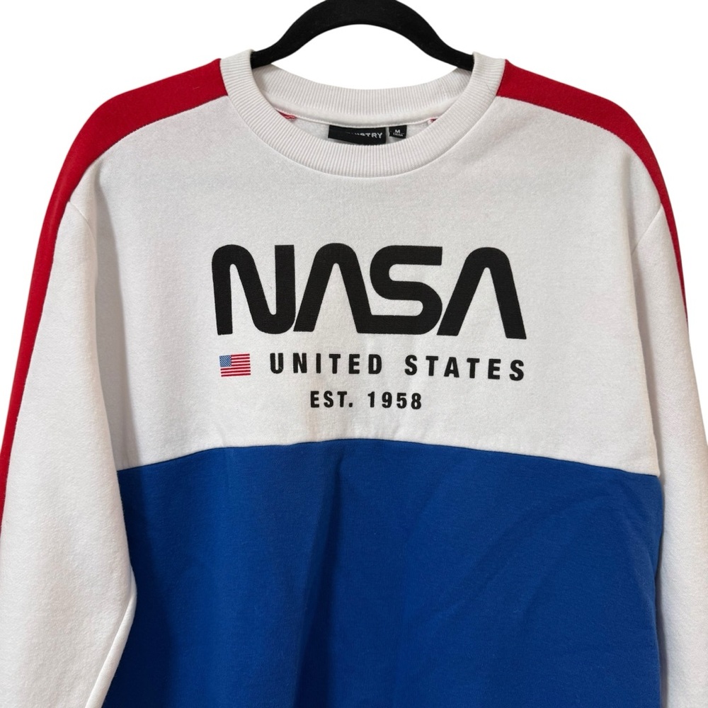 NASA colorblock crewneck sweatshirt red white blue space graphic MEDIUM
